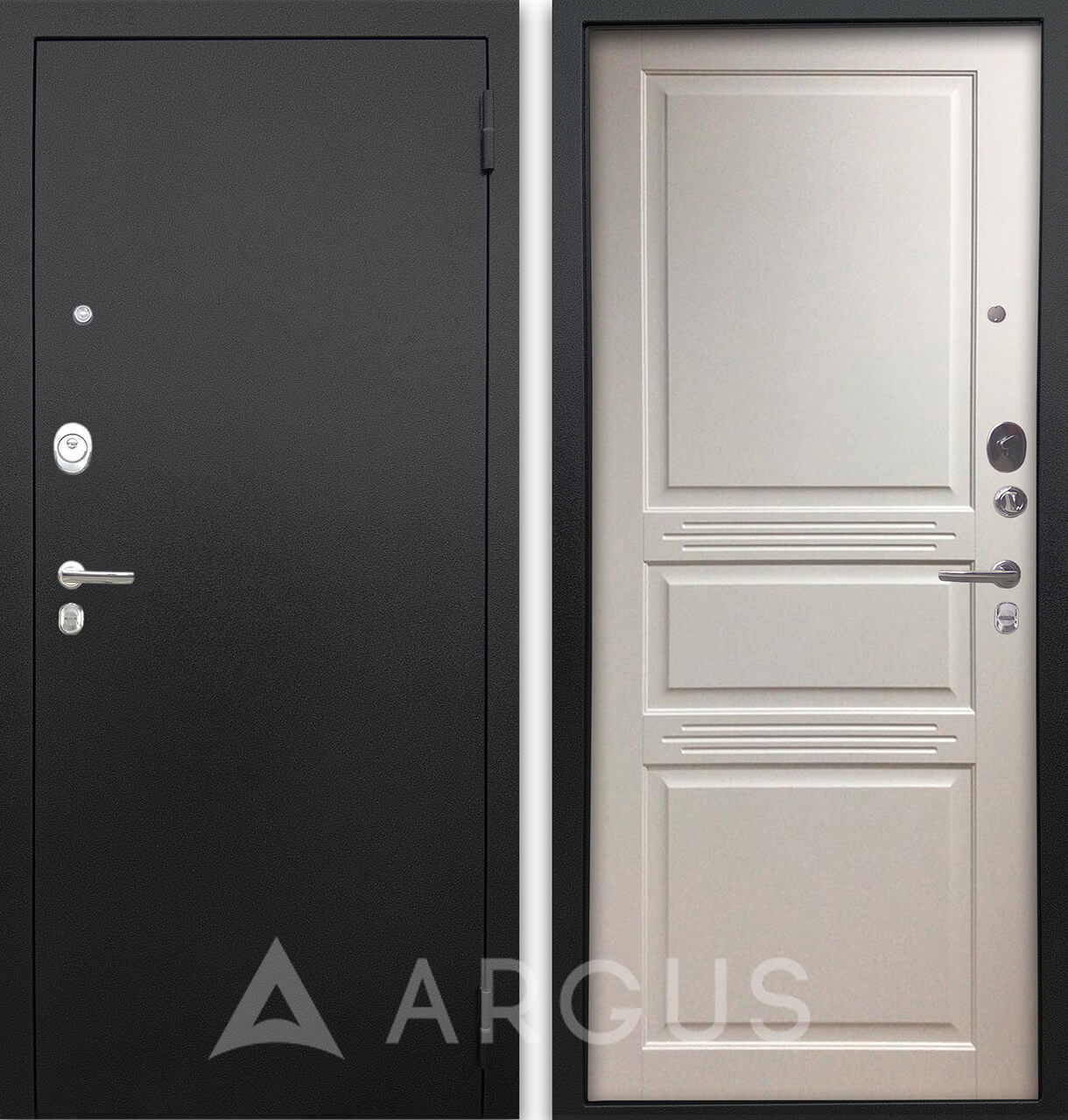 картинка Сейф-дверь Аргус Люкс ПРО Черный шелк Джулия-2 Эмаль Белый жемчуг от магазина «Империя Дверей»